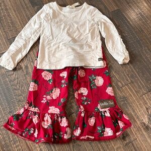 Matilda Jane Red Floral Ruffle Pants Set